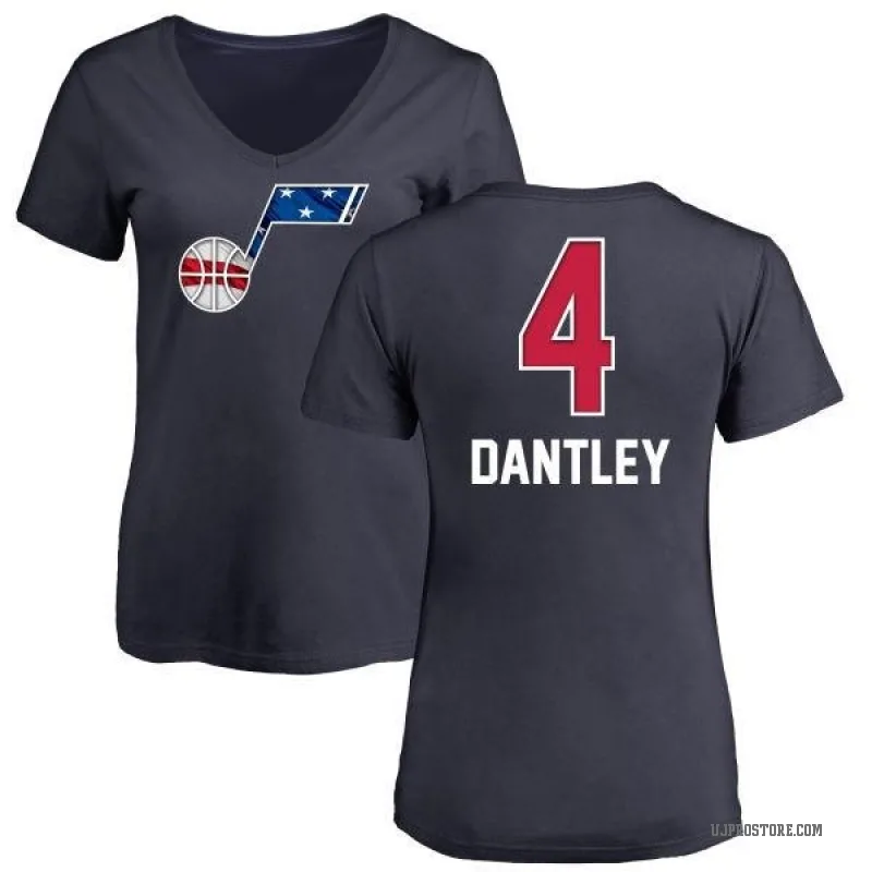 Adrian Dantley Women's Navy Utah Jazz Name and Number Banner Wave V-Neck T-Shirt