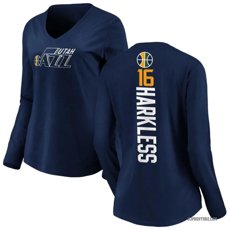 Elijah Harkless Women's Navy Utah Jazz Backer Long Sleeve T-Shirt