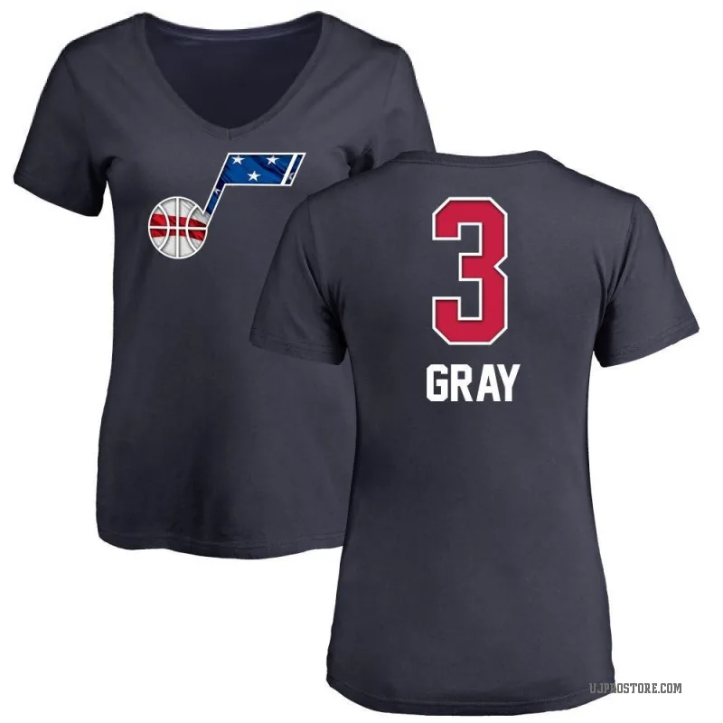 Hayden Gray Women's Gray Utah Jazz Navy Name and Number Banner Wave V-Neck T-Shirt