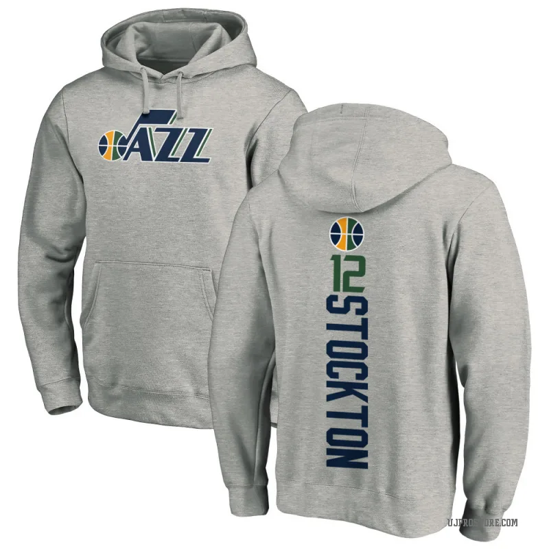 John Stockton Men's Utah Jazz Branded Ash Backer Pullover Hoodie