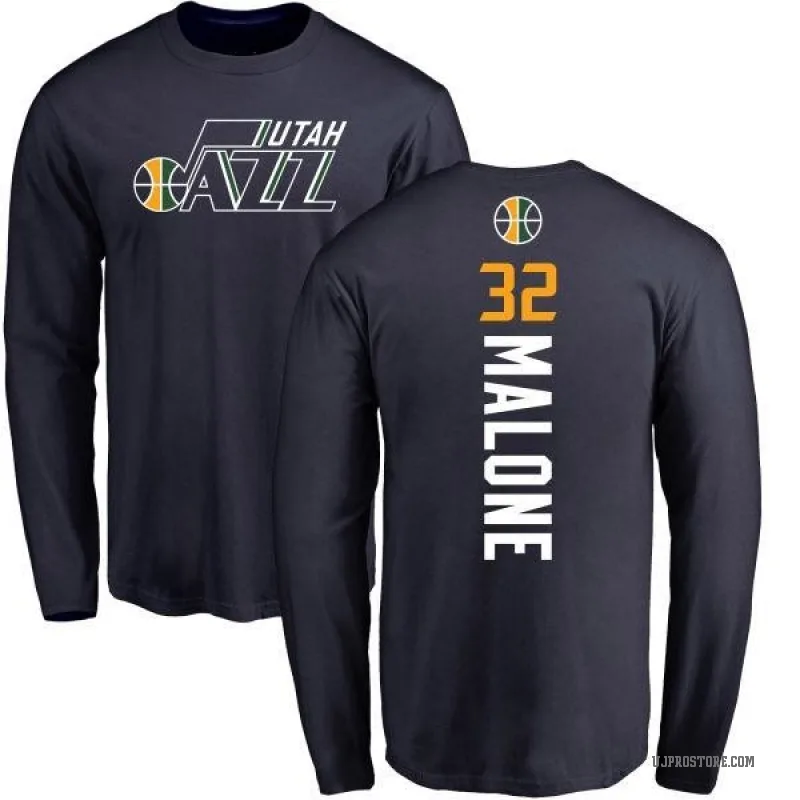 Karl Malone Men's Navy Utah Jazz Backer Long Sleeve T-Shirt