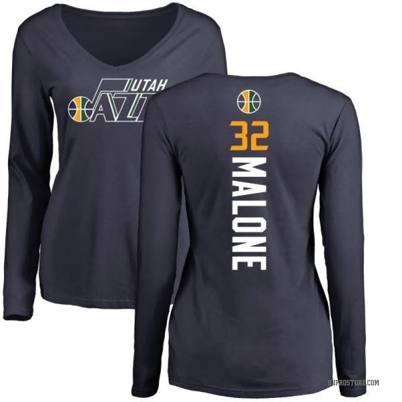 Karl Malone Women's Navy Utah Jazz Backer Long Sleeve T-Shirt