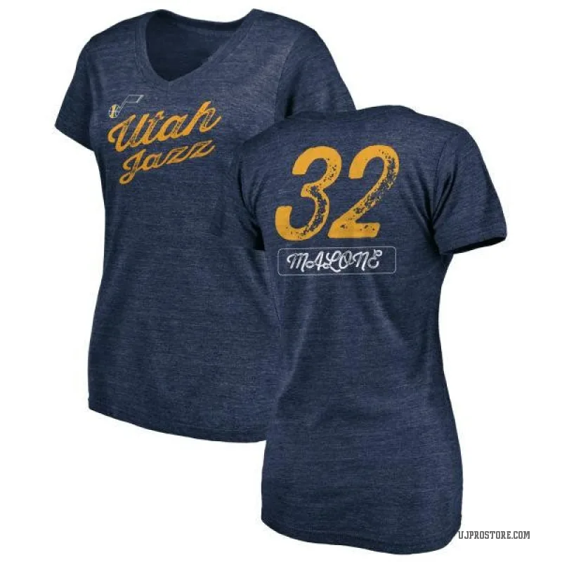 Karl Malone Women's Navy Utah Jazz Sideline V-Neck T-Shirt