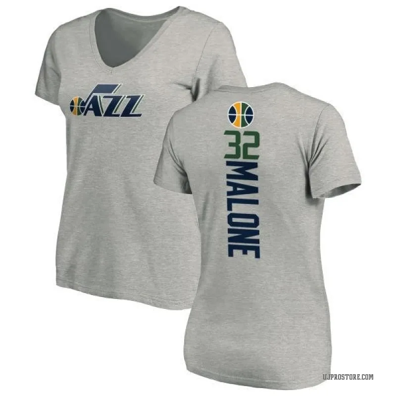 Karl Malone Women's Utah Jazz Ash Backer T-Shirt