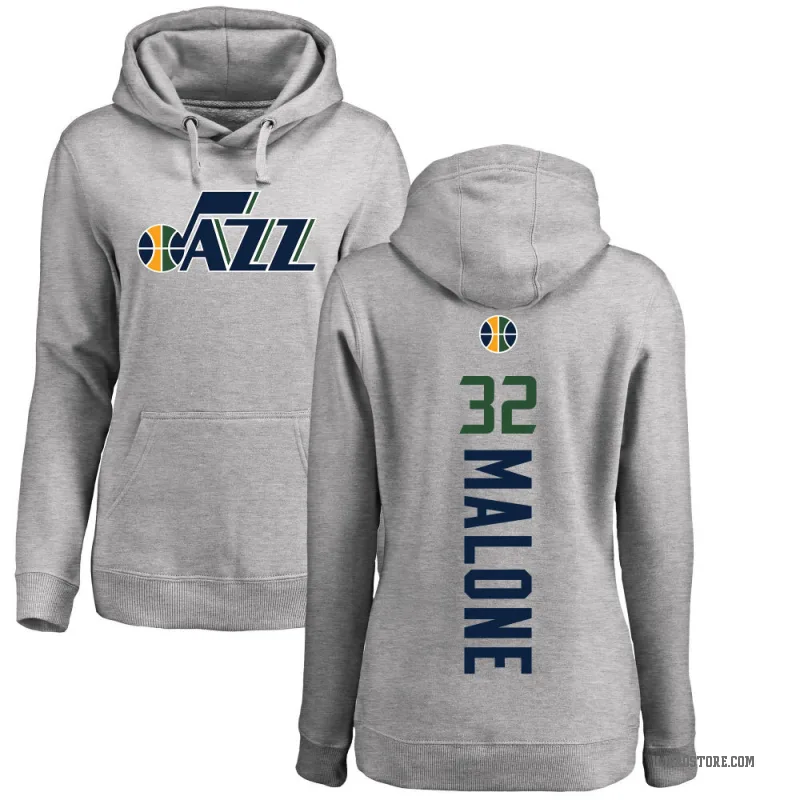 Karl Malone Women's Utah Jazz Branded Ash Backer Pullover Hoodie