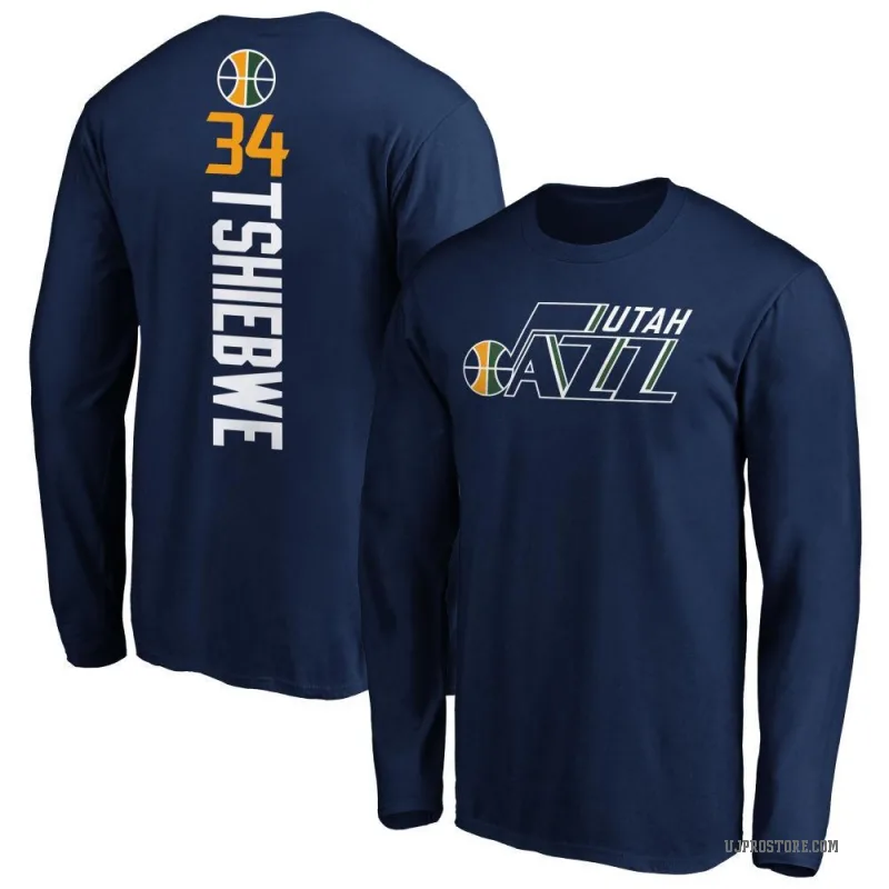 Oscar Tshiebwe Men's Navy Utah Jazz Backer Long Sleeve T-Shirt