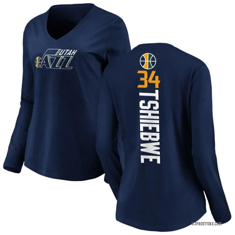 Oscar Tshiebwe Women's Navy Utah Jazz Backer Long Sleeve T-Shirt