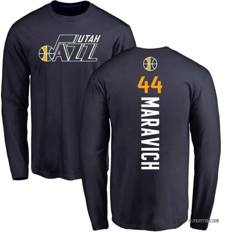 Pete Maravich Men's Navy Utah Jazz Backer Long Sleeve T-Shirt