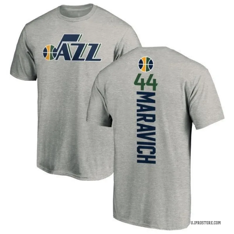 Pete Maravich Men's Utah Jazz Ash Backer T-Shirt