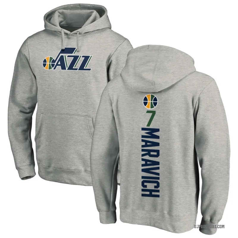 Pete Maravich Men's Utah Jazz Branded Ash Backer Pullover Hoodie