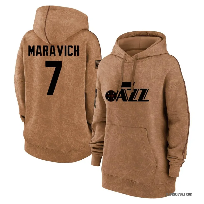 Pete Maravich Women's Brown Utah Jazz 2023 Salute to Service Pullover Hoodie