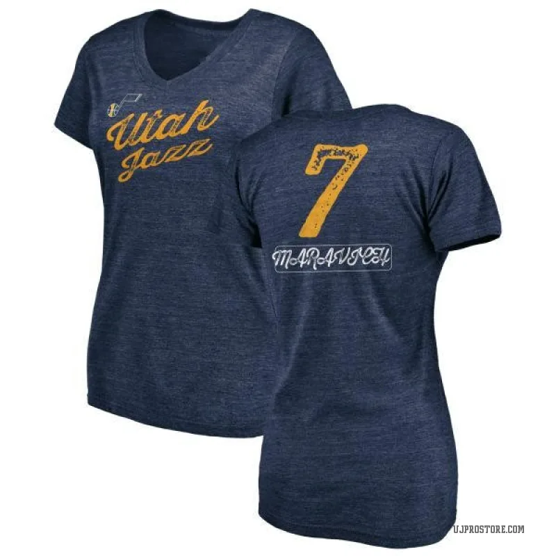 Pete Maravich Women's Navy Utah Jazz Sideline V-Neck T-Shirt
