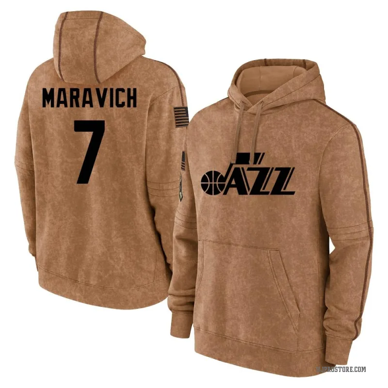 Pete Maravich Youth Brown Utah Jazz 2023 Salute to Service Club Pullover Hoodie